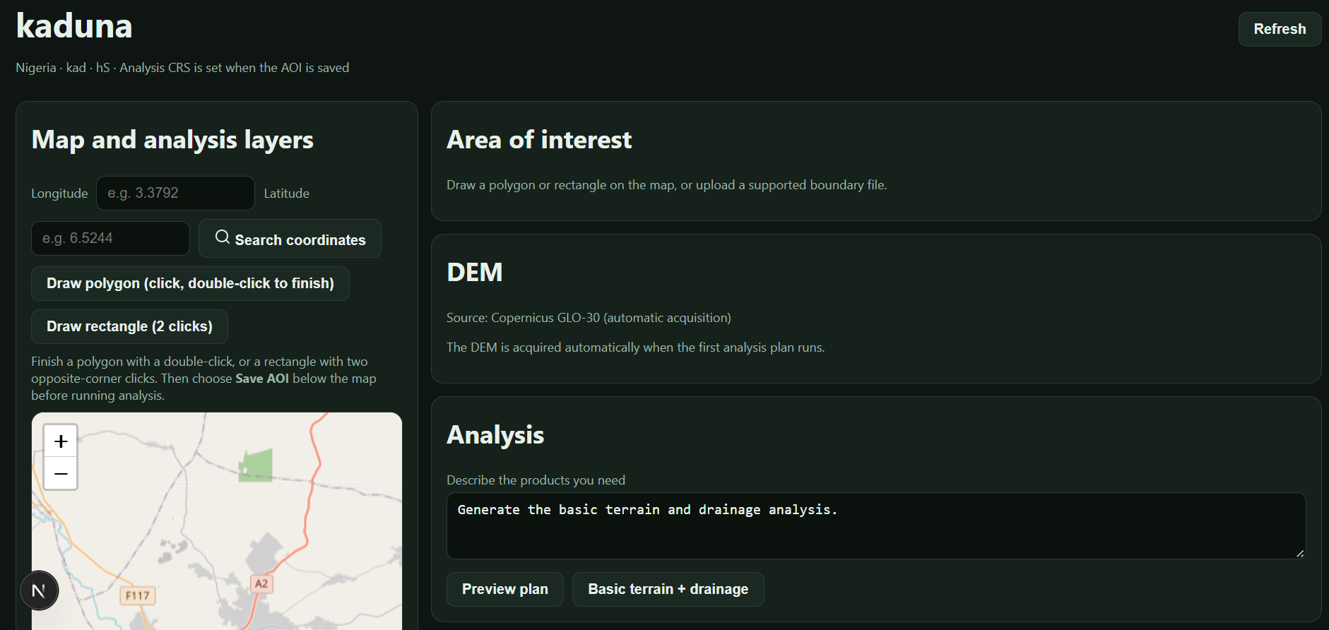 GIS Mapper project overview and area-of-interest controls