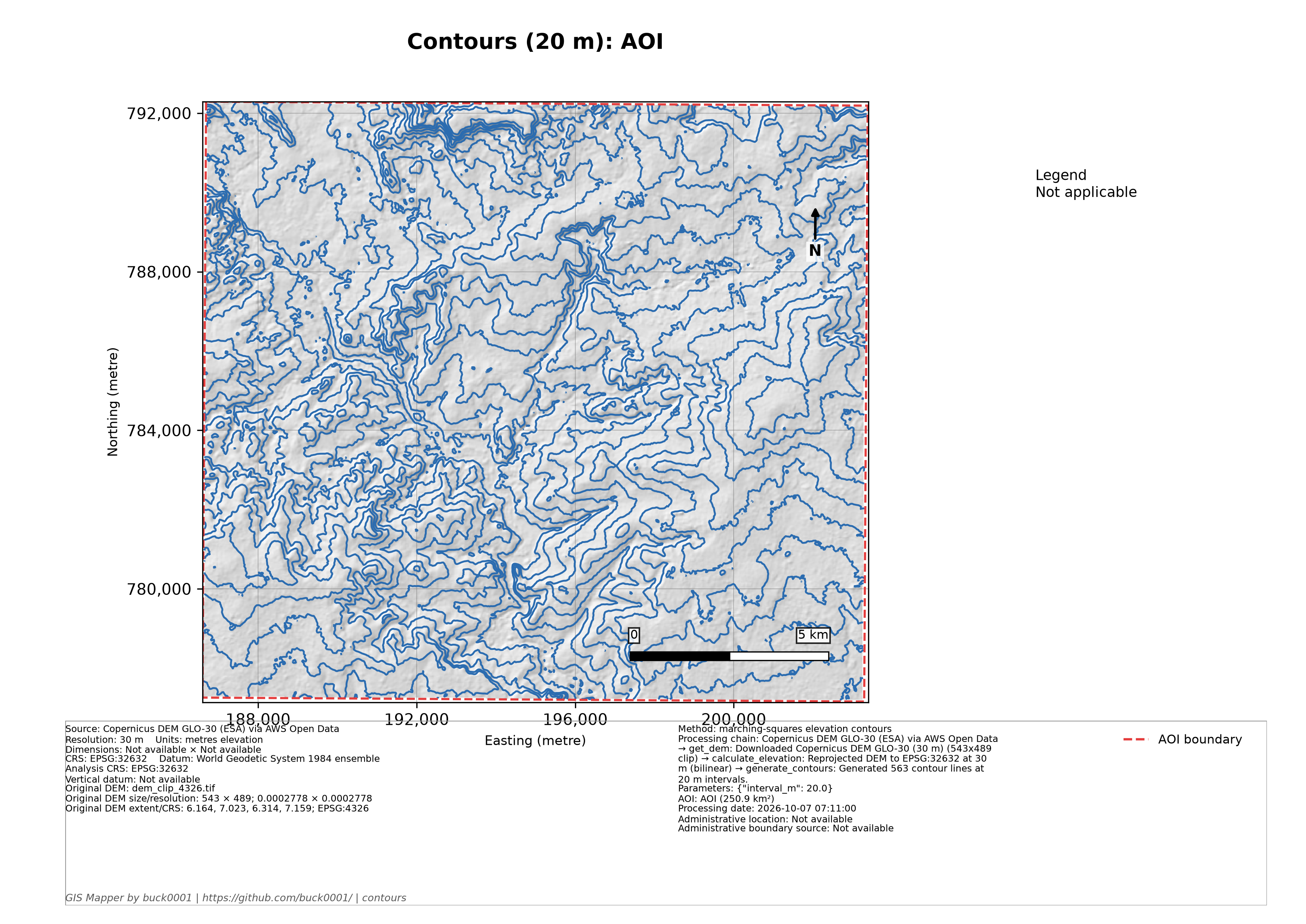 GIS Mapper elevation contours generated from a DEM